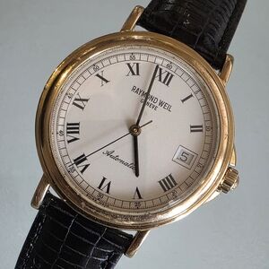 Raymond Weil Automatic Goldtone Roman Date Dial W/ Black Leather Strap